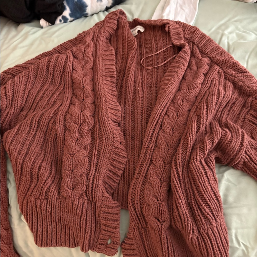 Aeropostale Women's Chunky Cable Knit Open Cardigan - Rusty Rose